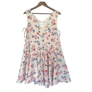 Ray Beams Floral Women Sleeveless Mini Dress Small Ivory Side Tie Lace Up Flared